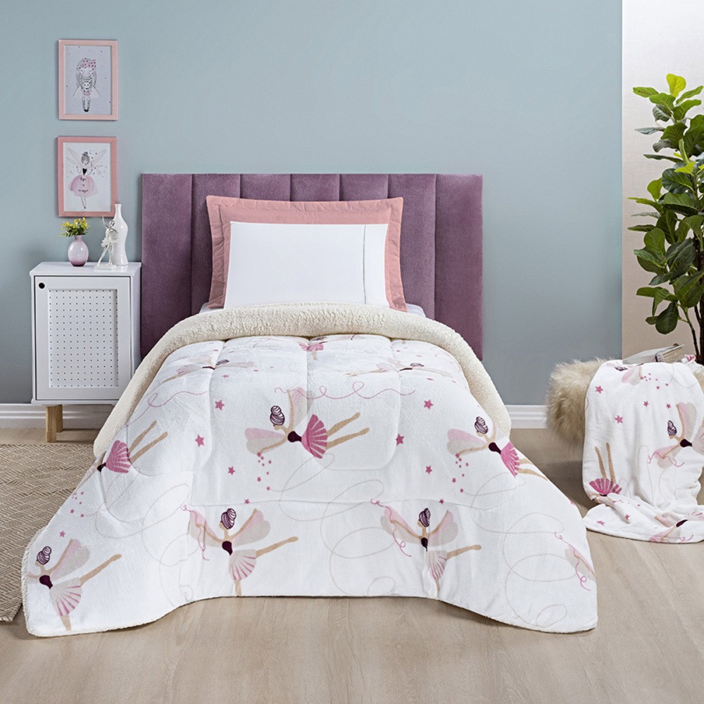 Coberdrom Cobertor Infantil Solteiro Manta Sherpa Pele de Carneiro 530g/m² Dupla Face Encanto Kids Bailarina