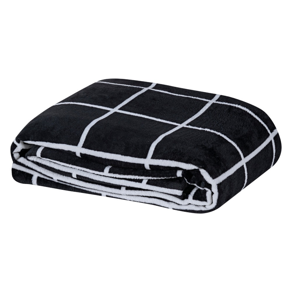 Cobertor Manta Flannel Casal 2,20x1,80m 220g/m² Toque Super Soft Lisboa Grid Preto