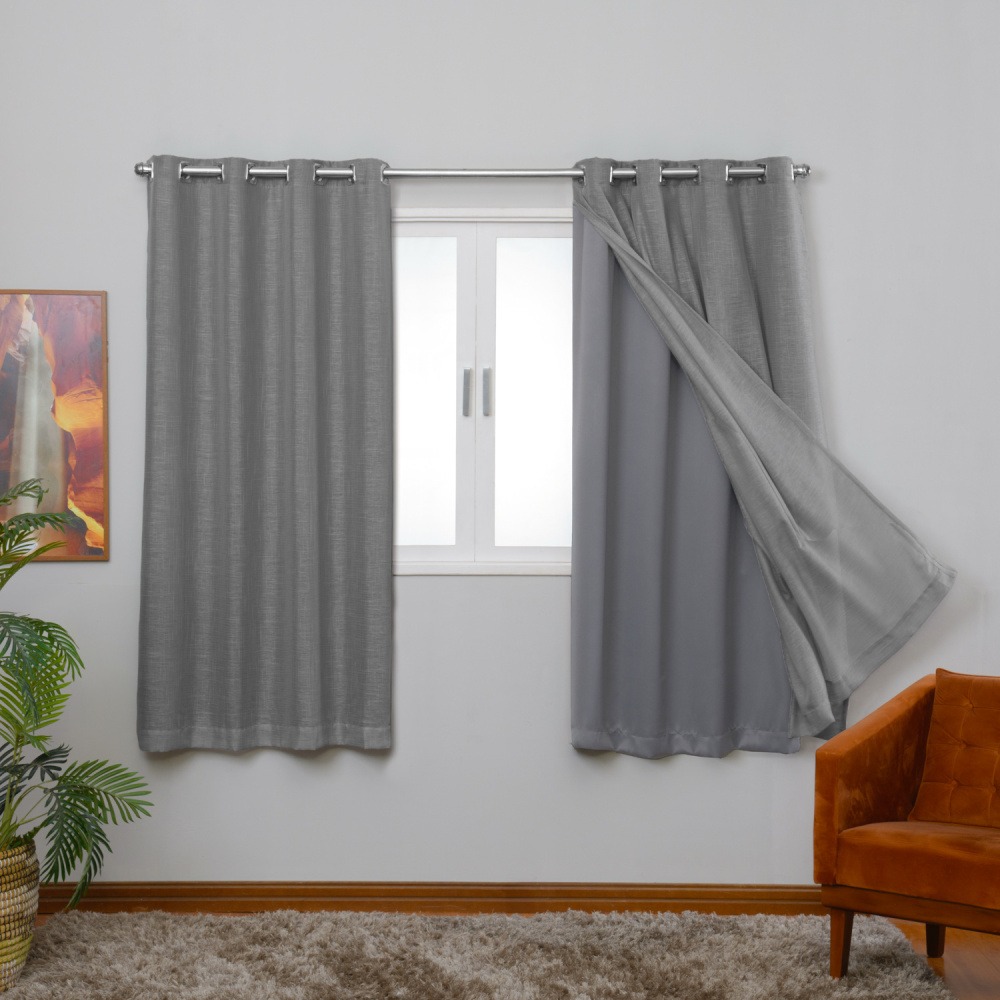 Cortina Voil Gaze de Linho com Forro Tecido Blackout 2,70x1,80m para Varão 2M Grécia Prata