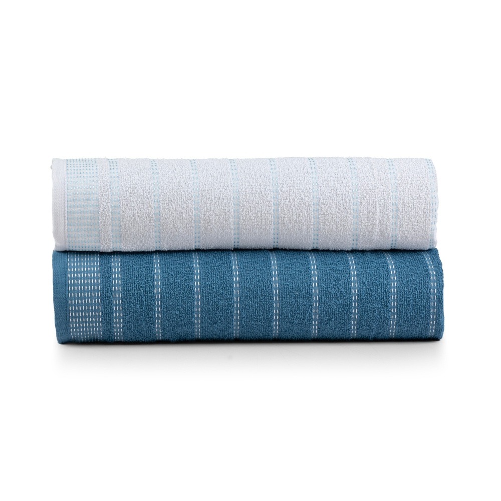 Kit 2 Panos de Prato Atoalhado Copa 45x65cm Bordado 300g/m² Algodão Azul - imagem 2
