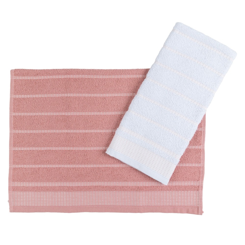 Kit 2 Panos de Prato Atoalhado Copa 45x65cm Bordado 300g/m² Algodão Salmão
