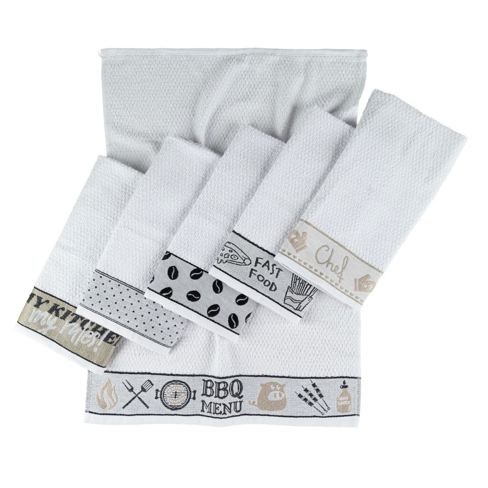 Kit 6 Panos de Prato Atoalhado Copa Gourmet 50x70cm Bordado 300g/m² 100% Algodão Chef