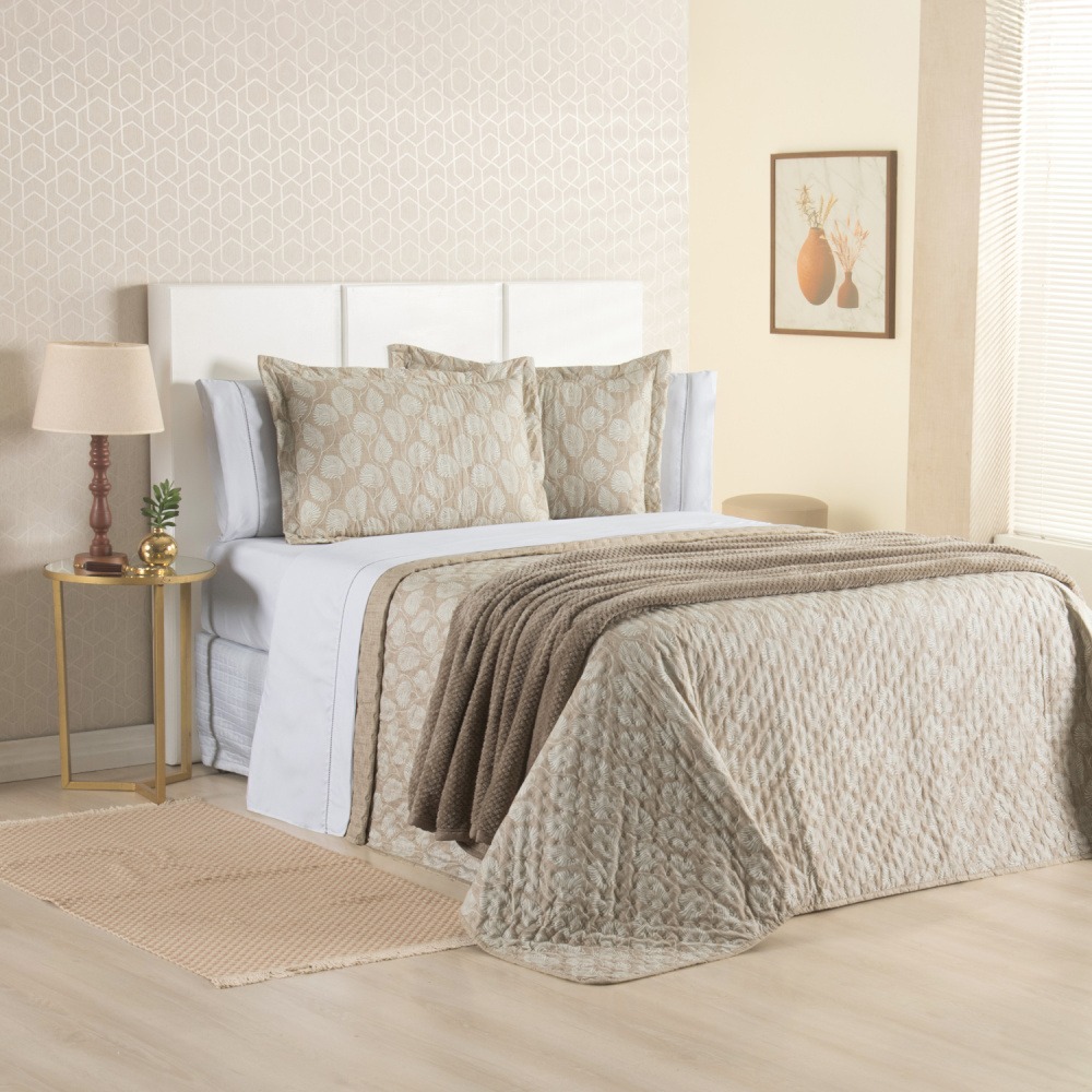 Kit Cama Posta Casal Sabrina 8 Peças Branco/Outono/Bege