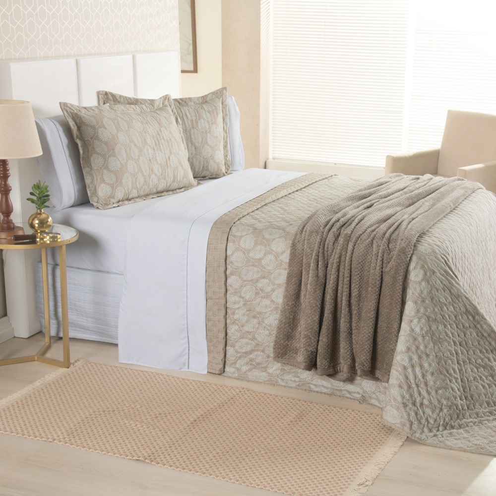 Kit Cama Posta Casal Sabrina 8 Peças Branco/Outono/Bege