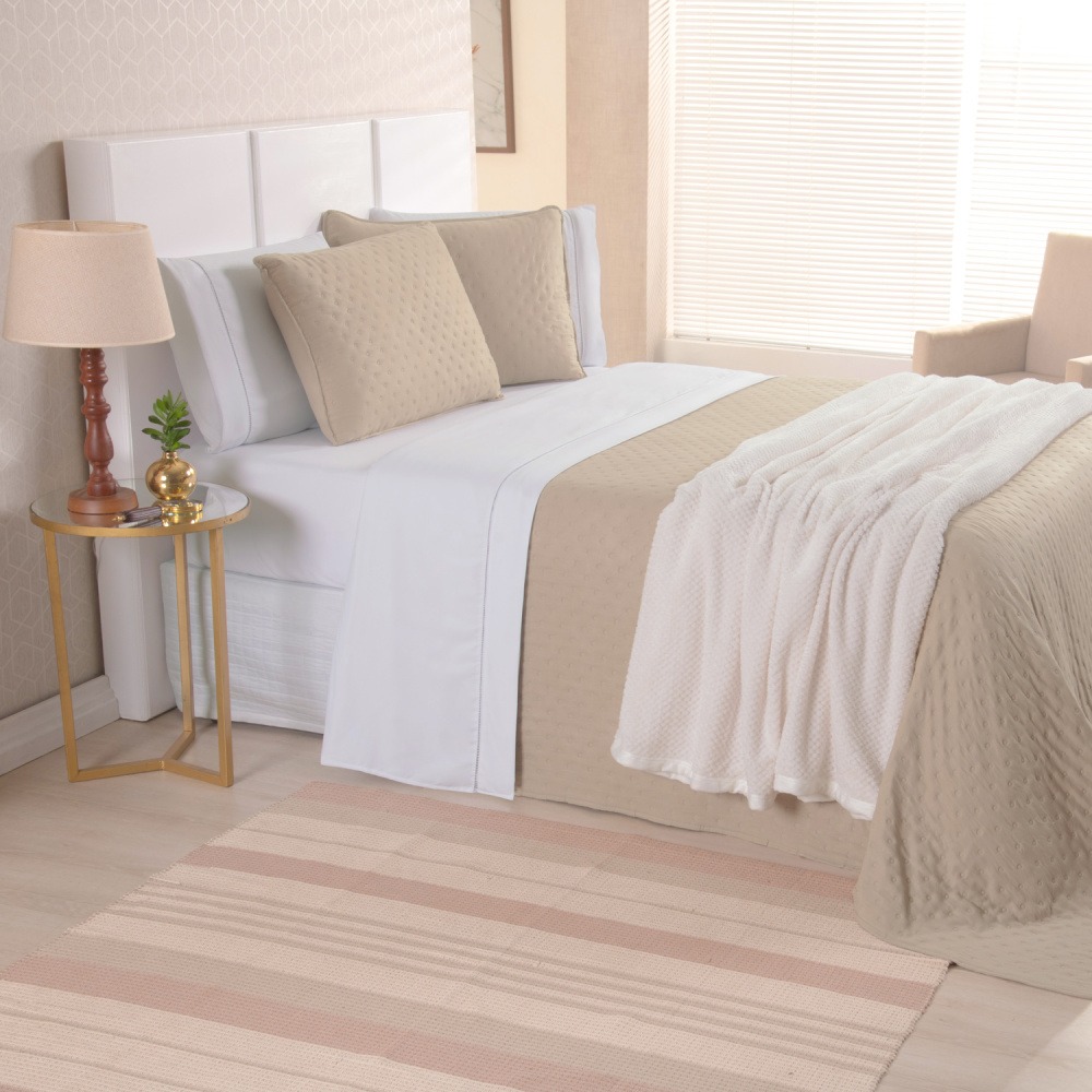Kit Cama Posta Queen Isabelle 8 Peças Branco/Cáqui/Marfim