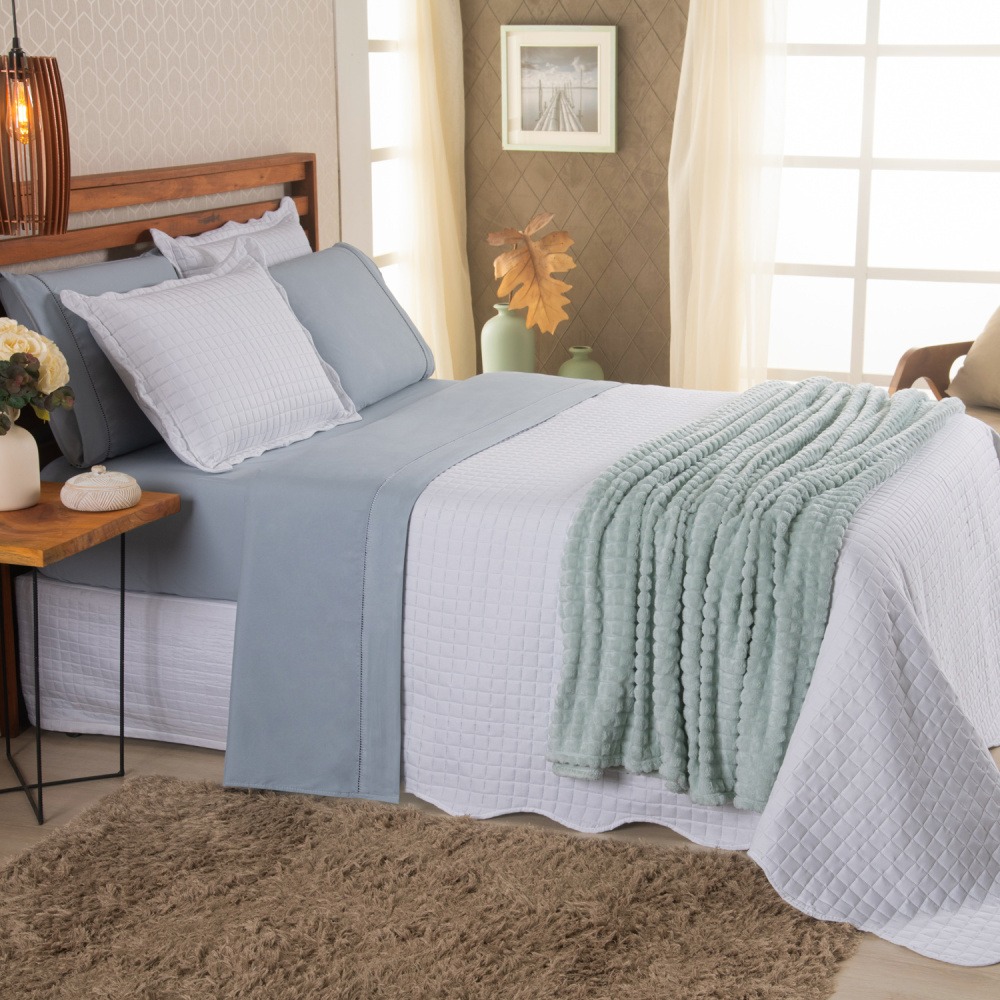 Kit Cama Posta Queen Vitória 8 Peças Dublin/Branco/Verde