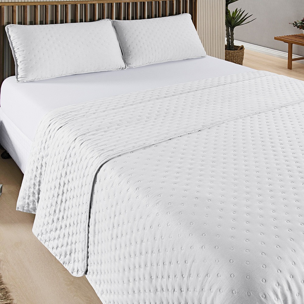 Kit Cobre Leito Colcha Queen 3 Peças Matelado Dupla Face Dots 300 Fios Branco - imagem 2