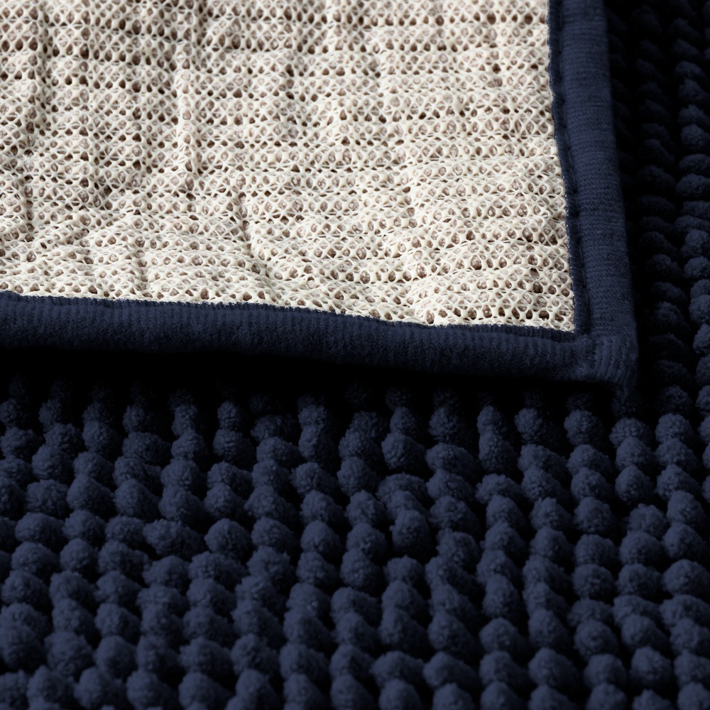 Tapete De Banheiro Bolinha Popcorn Antiderrapante 60x40cm Chenille Azul Marinho