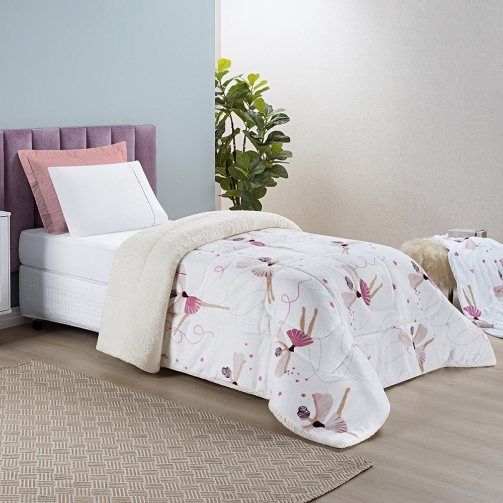 Coberdrom Cobertor Infantil Solteiro Manta Sherpa Pele de Carneiro 530g/m² Dupla Face Encanto Kids Bailarina - 3