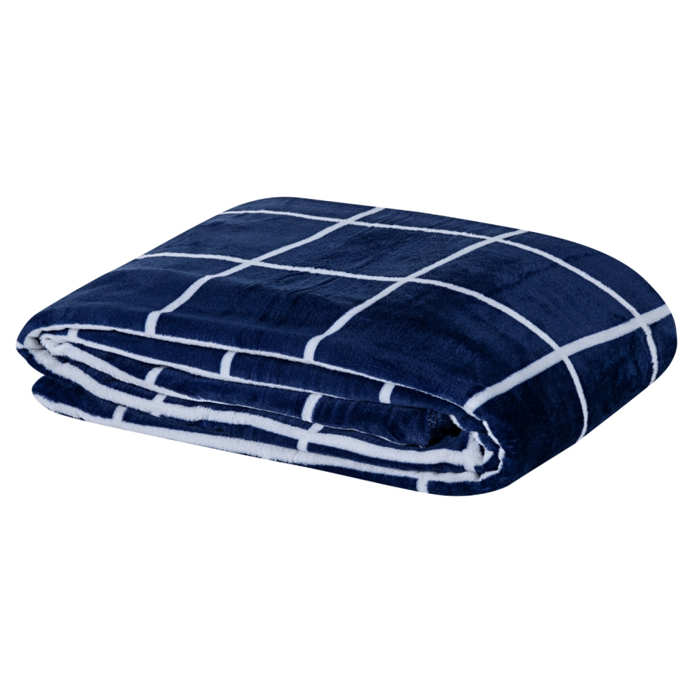 Cobertor Manta Flannel Casal 2,20x1,80m 220g/m² Toque Super Soft Lisboa Grid Azul Marinho