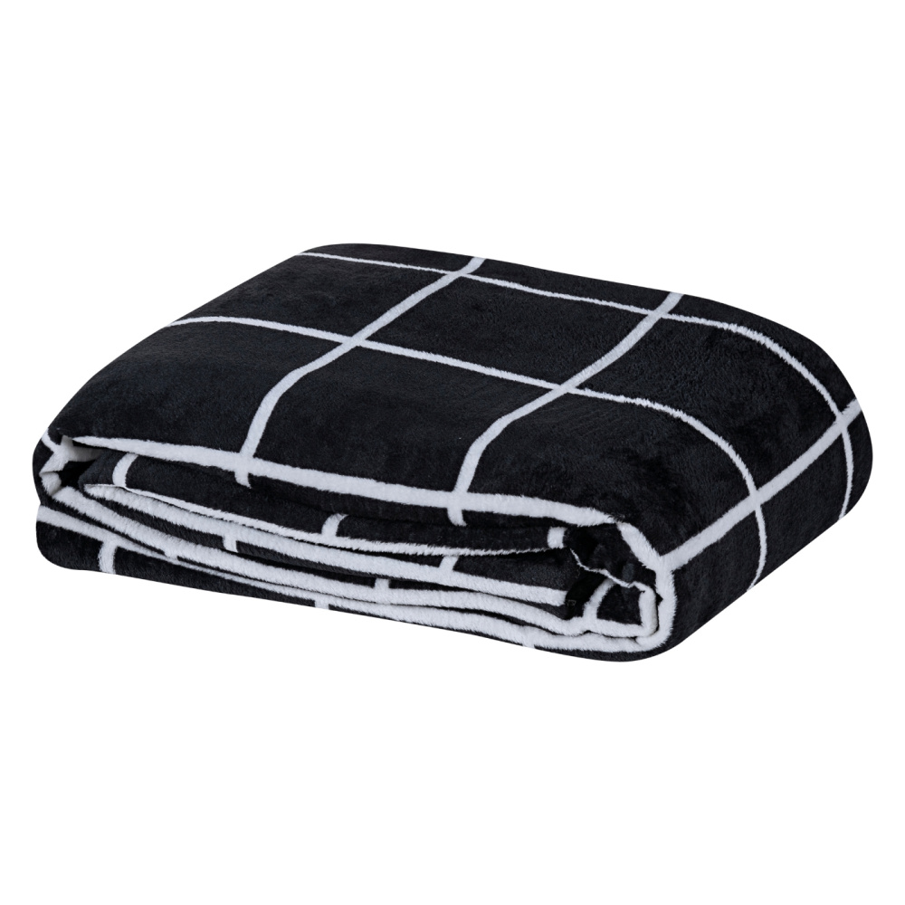 Cobertor Manta Flannel Queen 2,40x2,20m 220g/m² Toque Super Soft Lisboa Grid Preto