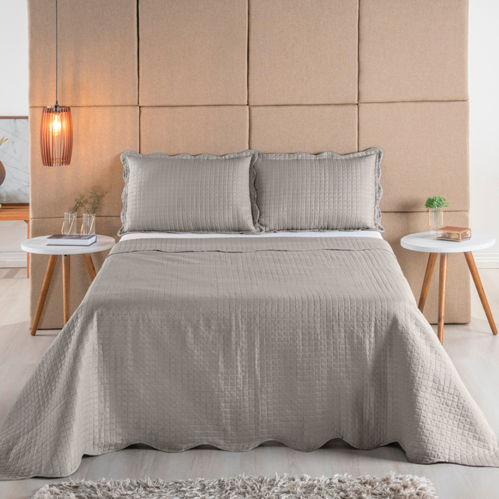 Cobre Leito Colcha Queen 3 Peças Boutis Pastilhas Dupla Face 150 Fios Matelado Fendi - 3