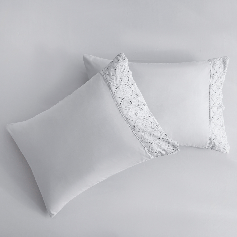 Jogo de Lençol Queen 4 Peças Napoli Percal 300 Fios Lese Bordado Inglês Cinza - 6