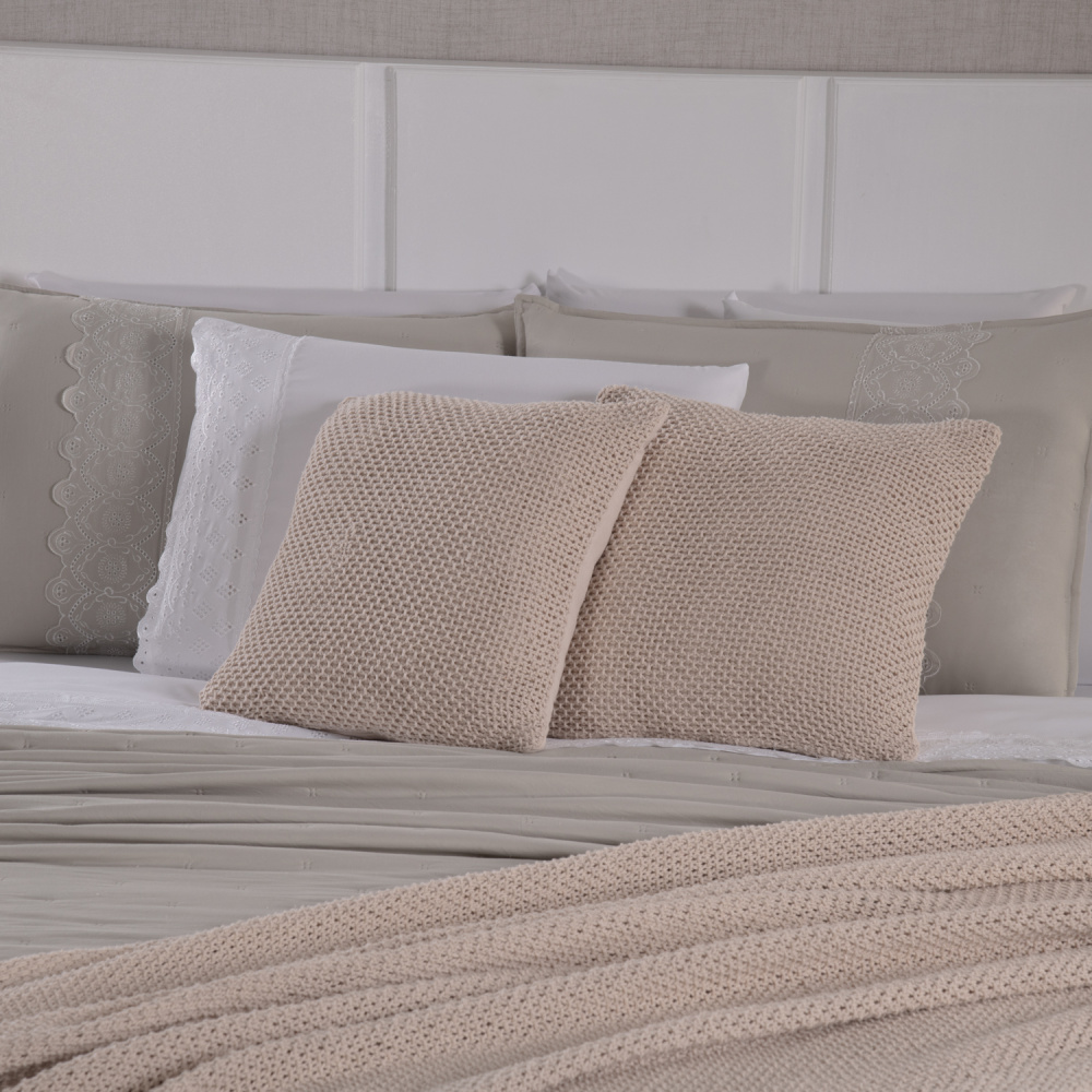 Kit Cama Posta Queen Serena 10 Peças Percal 300 Fios Bordado Inglês Branco/Fendi/Marfim - 7