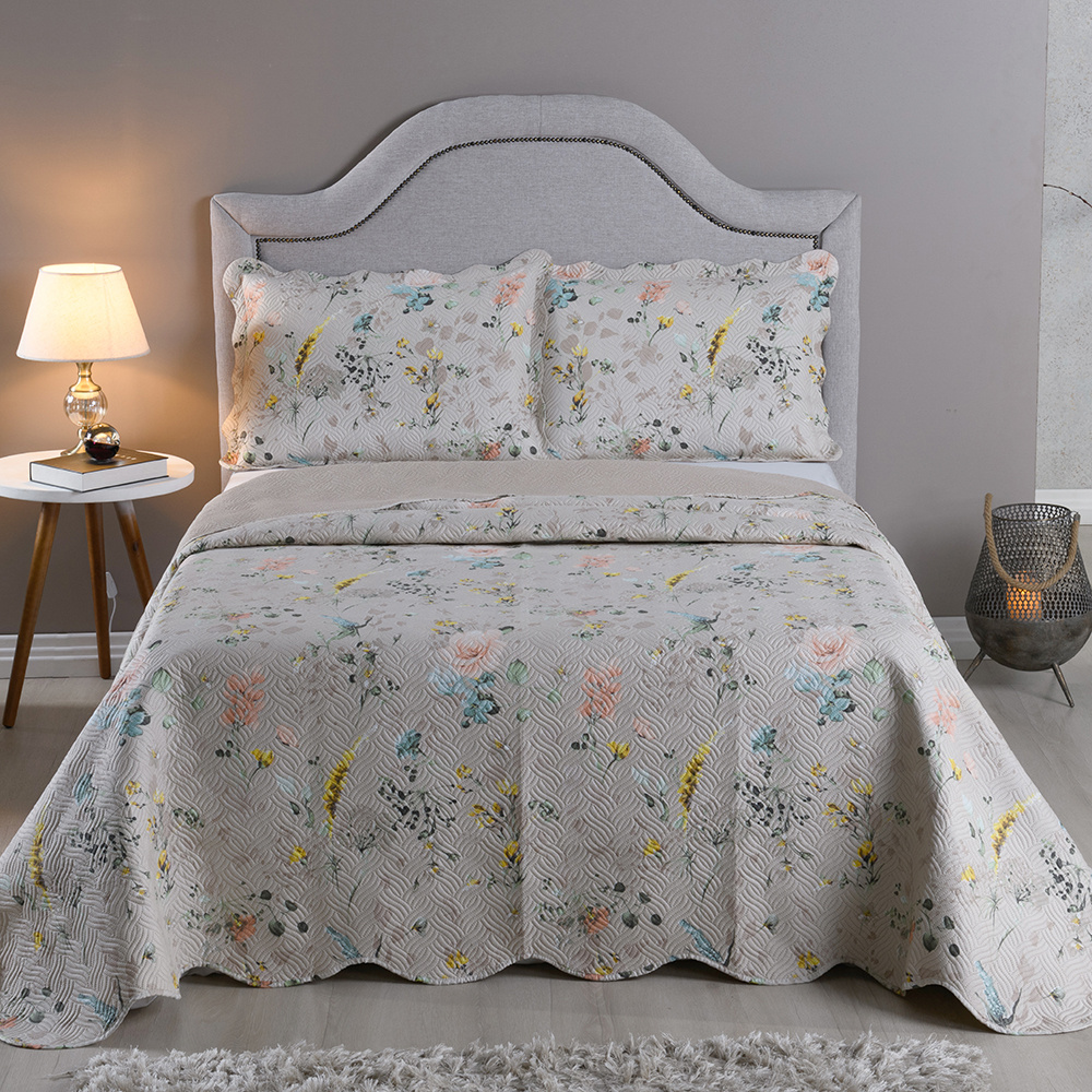 Kit Colcha Cobre Leito Casal 3 Peças 150 Fios Matelado Boutis Estampada Dupla Face Cartagena Areia - imagem 2
